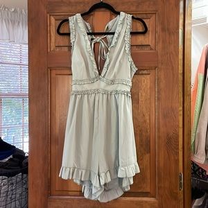 SHEIN Open Back Romper Sage Green